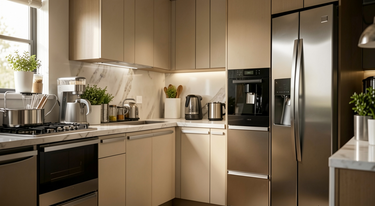 Person comparing appliance features before making a purchase